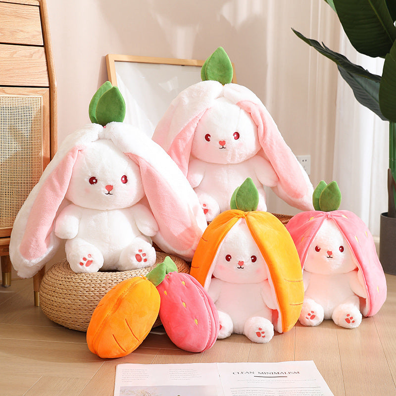Kawaii Fruit Transfigured Bunny Plush Toy Cute Carrot Strawberry Turn Into Rabbit Plush Toy Kids Birthday Christmas Gift Muppet