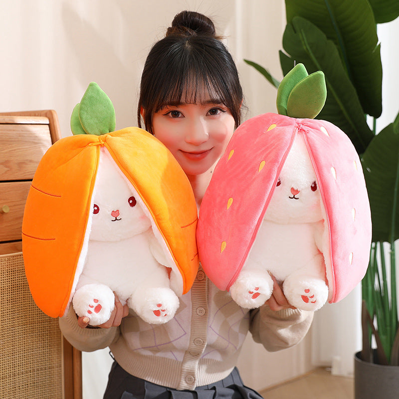 Kawaii Fruit Transfigured Bunny Plush Toy Cute Carrot Strawberry Turn Into Rabbit Plush Toy Kids Birthday Christmas Gift Muppet